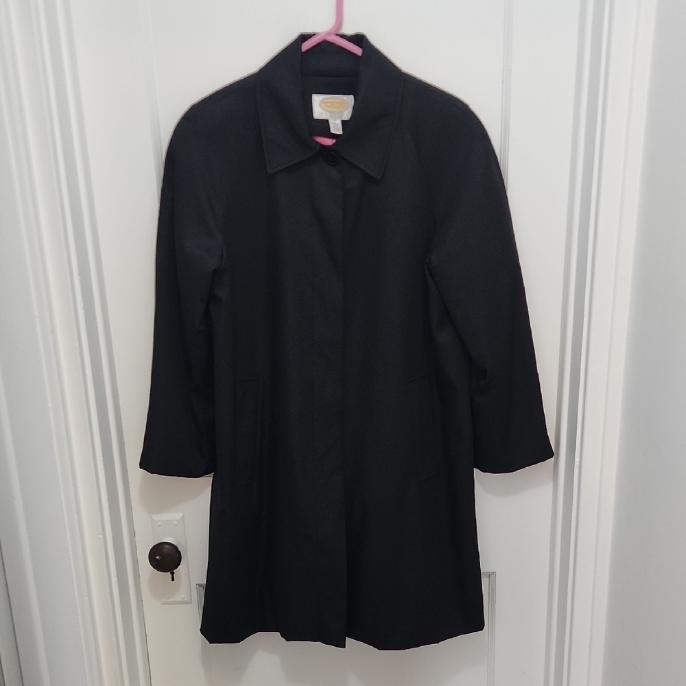 Women's Talbots Black Trench Coat Size Petite Medium